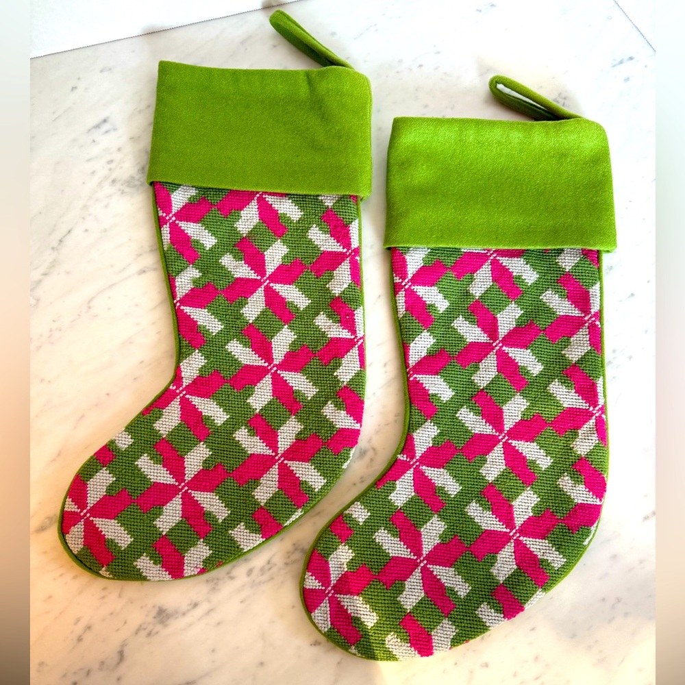 Jonathan Adler Needlepoint Christmas Stockings for Hold Everything.